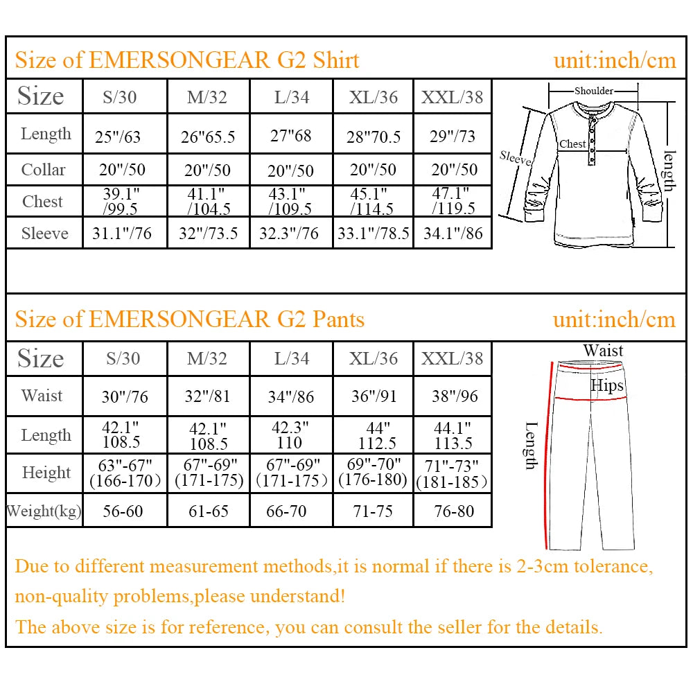 EMERSONGEAR Gen2 Tactical Suit Combat Shirt Pants With Elbow Knee Pads For Airsoft Paintball Outdoor Hunting Camo BDU HLD EM6980