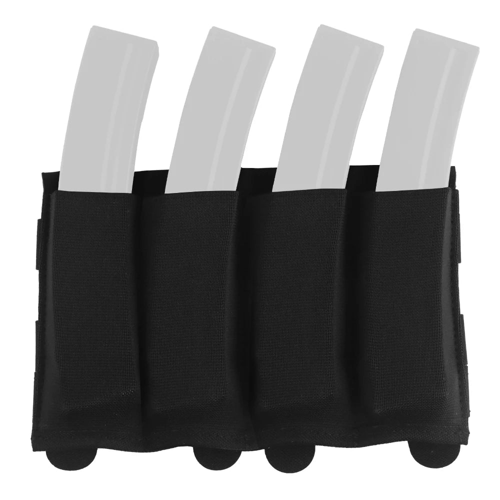 Lightweight 5.56/9mm Quadruple Mag Pouch Elastic Retention System MOLLE Modular Mount Multi-Gear Fit Shooting Hunting Training