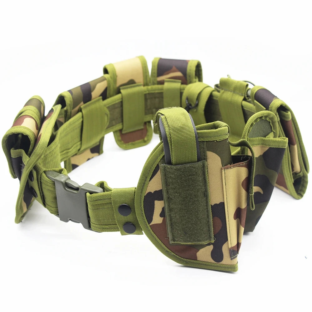 Tactical Battle Belt Airsoft Duty Belt Set Adjustable Nylon Military Security Belt Hunting Belt Gun Holster Baton Holder