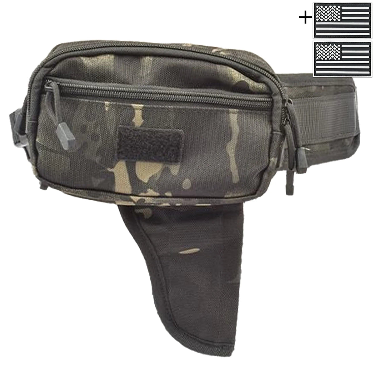 Outdoor concealed equipment bag with adjustable waist belt length, made of thick and durable hunting waist bag fabric
