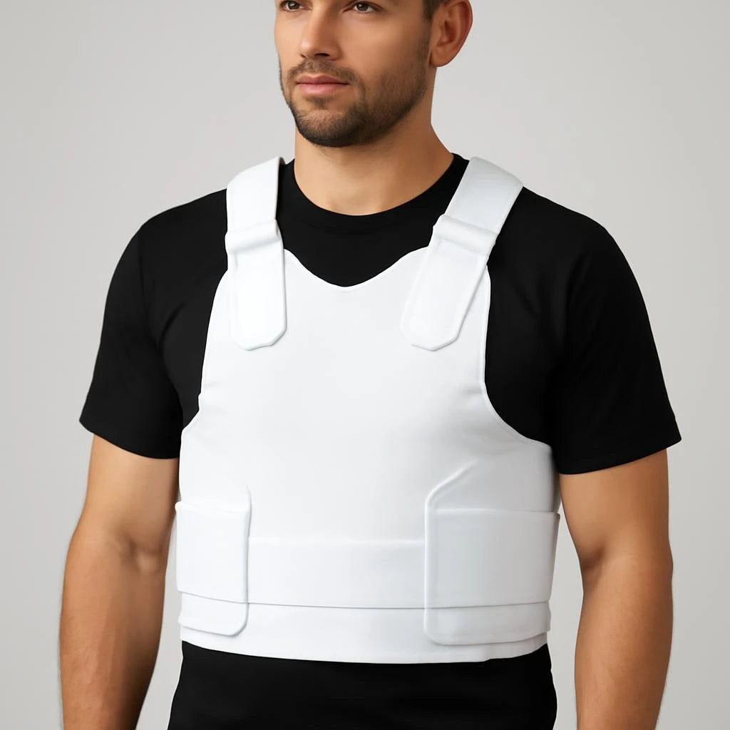 Outdoor hunting vest with white frame and adjustable nylon waistband