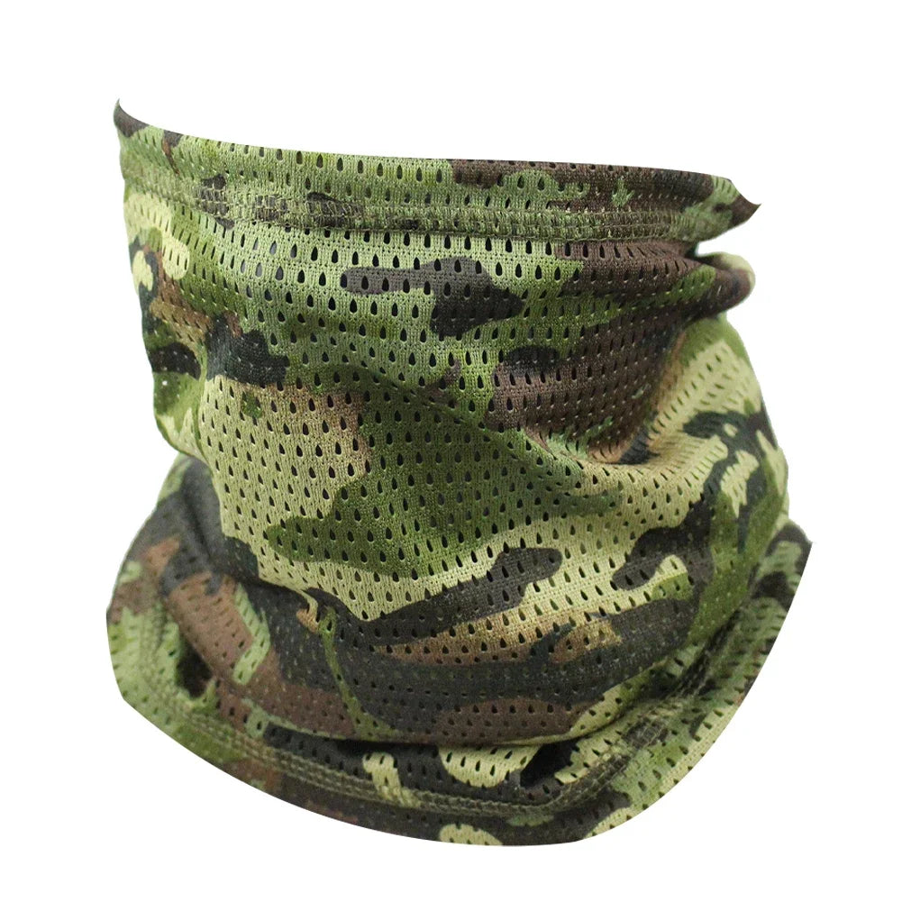 Large Mesh Windproof Neckerchief Camo Mask Neck Gaiter Cover Face Bandana Sun Cool Breathable Cycling Hiking Camping Tube Scarf