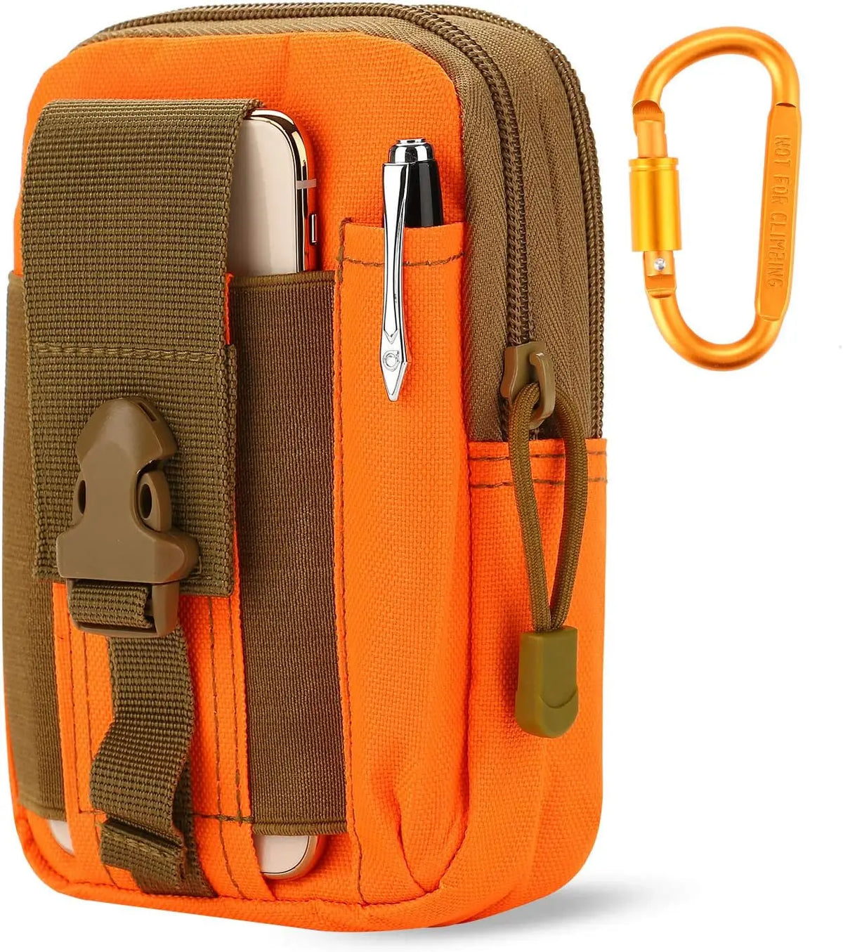 Tactical EDC Pouch Molle Waist Bag With Carabiner Heavy Duty Utility Belt Phone Holster Fits Large Smartphones & Tools