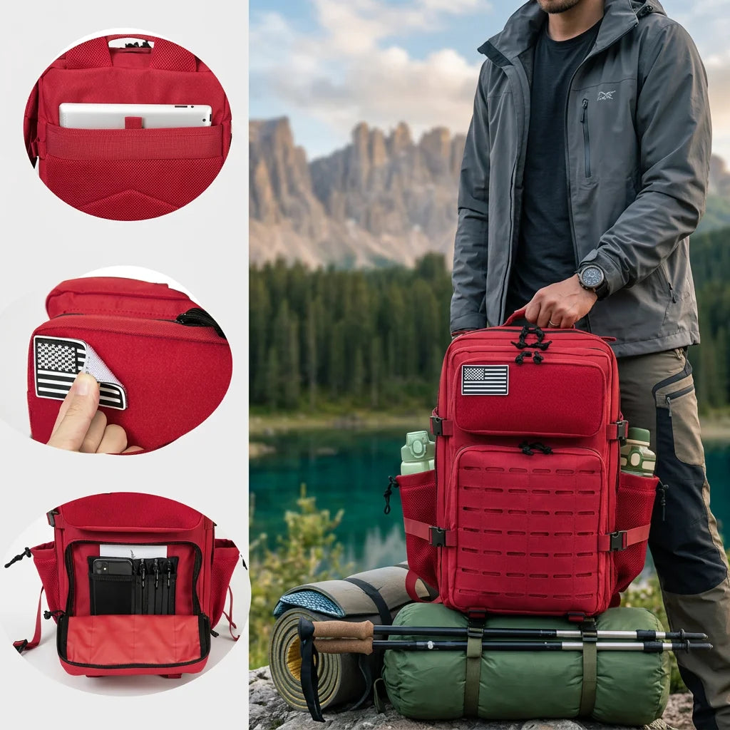 45L Large Capacity Tactical Hunting Backpack For Men With MOLLE Webbing System Dual Cup Holders Outdoor Survival Hiking Camping Rucksack For Wilderness Trip Travel Daily Work Commute Outdoor Camping Activities Gear Storage Backpack
