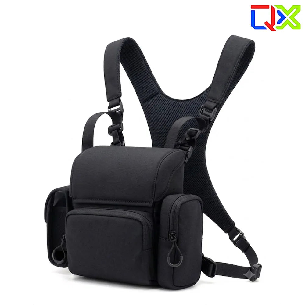 QX Tactical Binocular Harness Chest Pack MOLLE Multi Pocket Hunting Bag Rangefinder Pouch Outdoor Bird Watching Hiking Gear