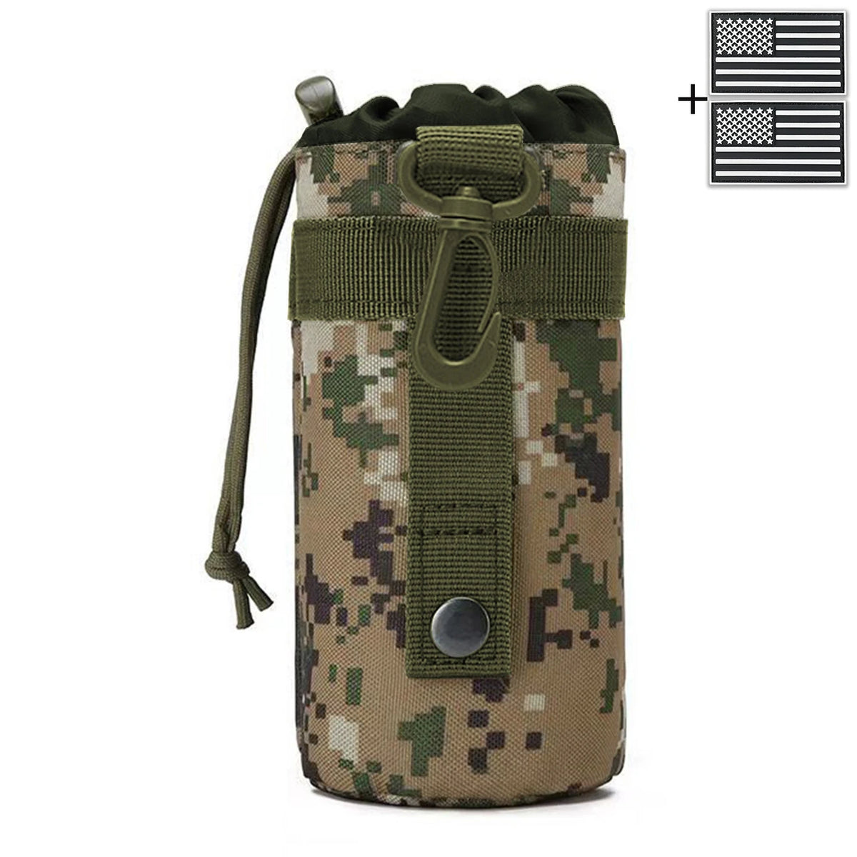 Outdoor hunting water bottle bag with MOLLE expansion system, drawstring strap, mountain buckle fabric, wear-resistant