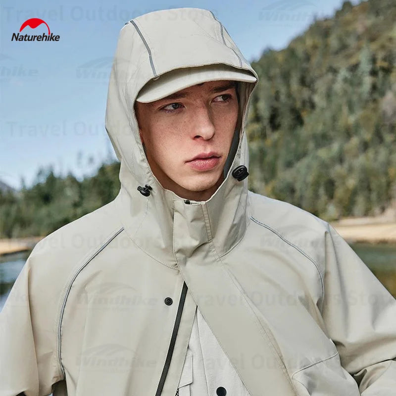 Naturehike Black Raincoat with Reflective Strip Fashion Adult Waterproof Long Raincoat Men Rain Coat Hooded For Outdoor Hiking
