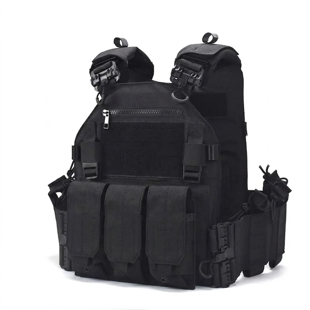 Tactical Vest Polyester Carrier with Triple Mag Pouch, Quick Release Airsoft Hunting Vest for Outdoor Training