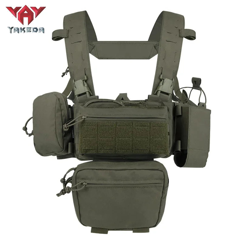 YAKEDA Lightweight Chest Rig Molle Tactical Vest Belly Bib Pocket 500D Quick Release Outdoor CS Training Combat Military Gear