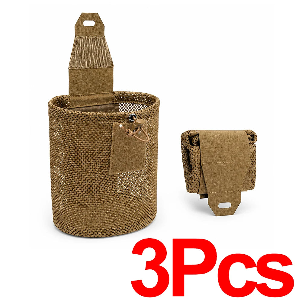 MOLLE Mesh Dump Pouch Tactical Water Bottle Holder Roll Up Quick Storage Waist Bag Outdoor Sports Camping Hunting Accessories
