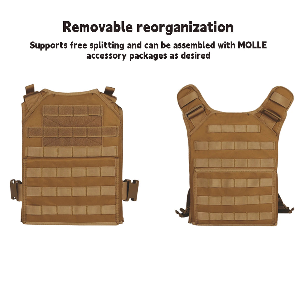 Widening and cushioning shoulder straps, quick release buckle at waist, MOLL system fabric, wear-resistant hunting vest