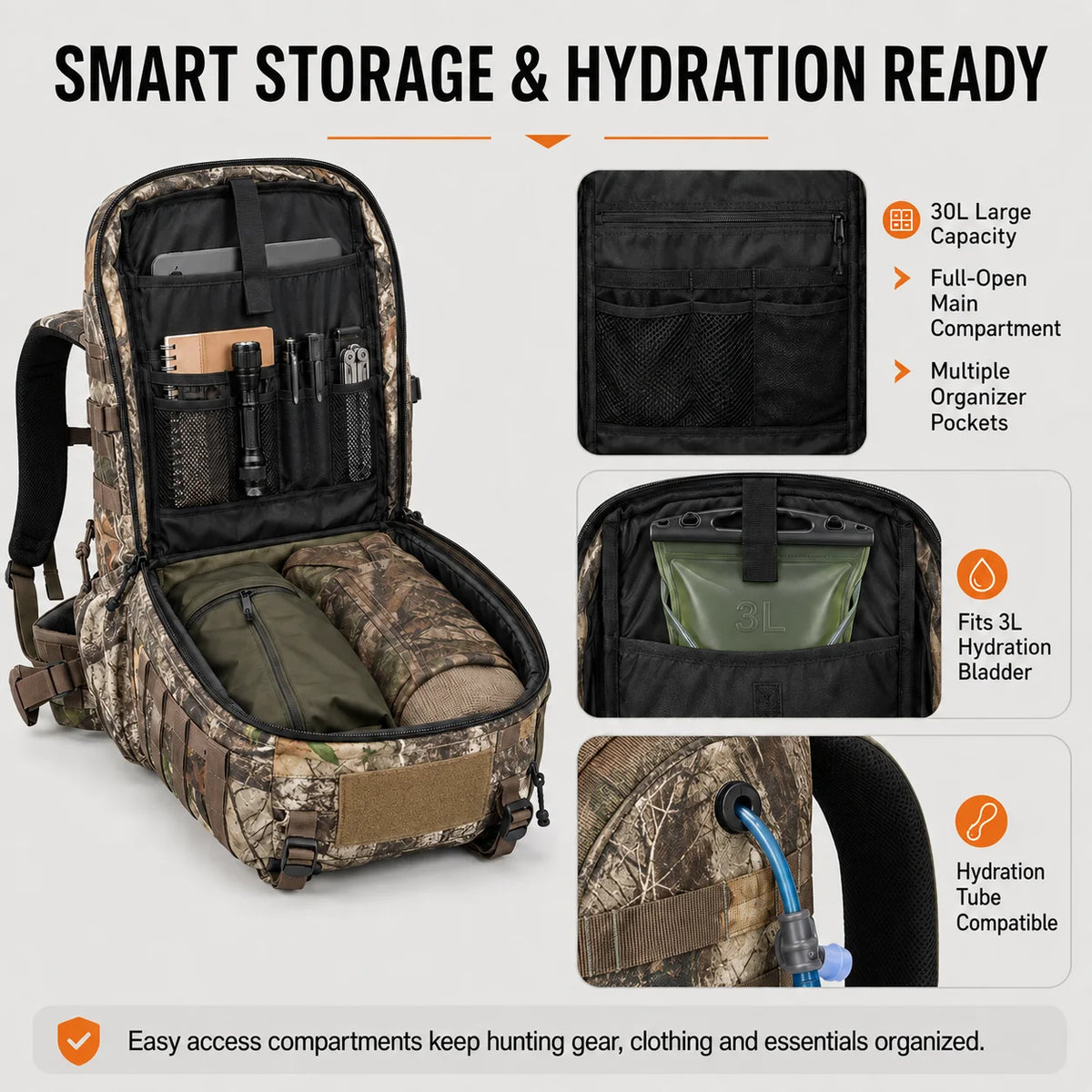 Hot Sale 30L Hunting Bag Waterproof High Quality Camo Camping Hunting Backpack