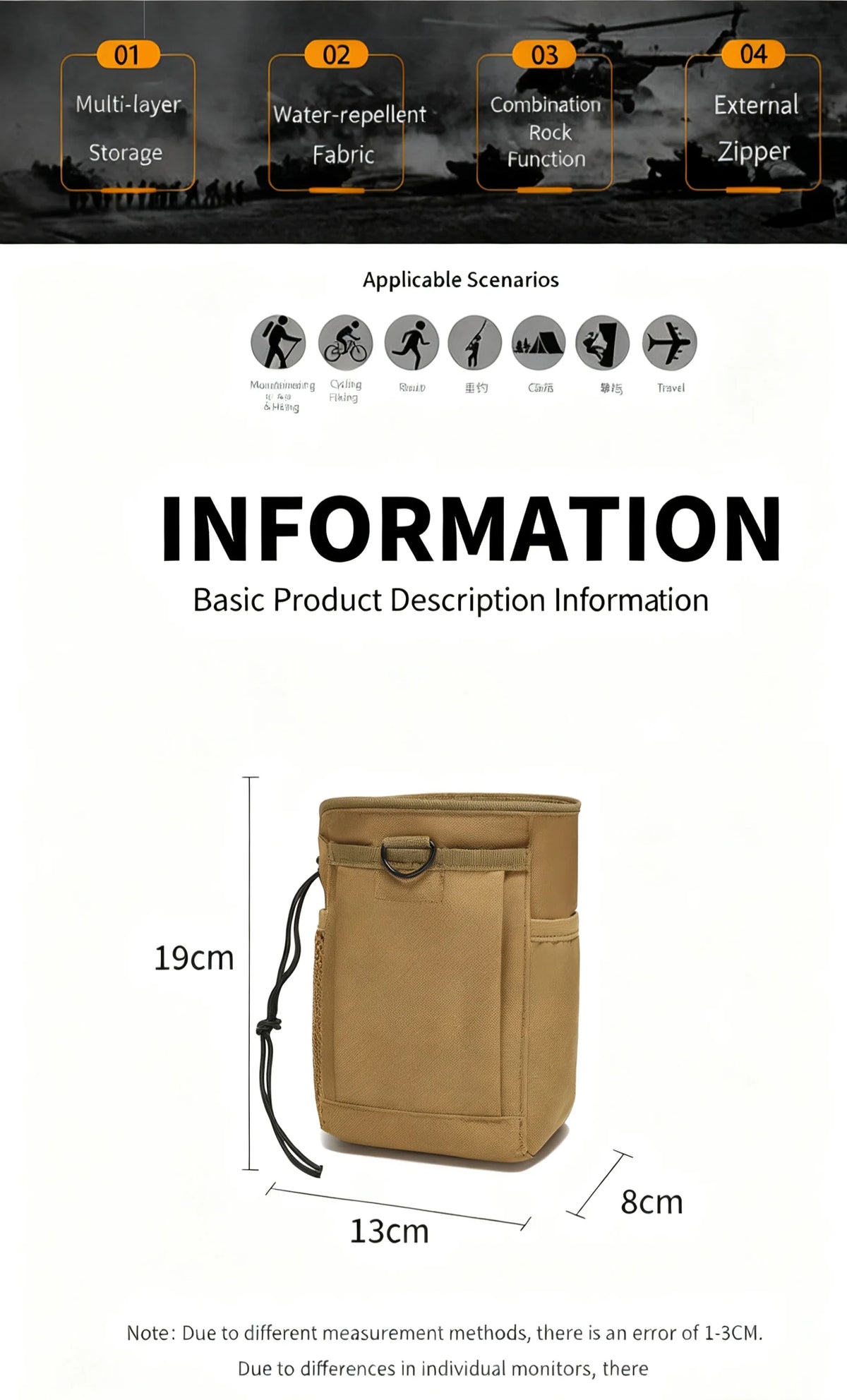 New Outdoor 3‑5L Camo Tactical Molle Dump Pouch, 600D Nylon Recycle Waist Pack, Portable Hunting Outdoor Accessories Storage Bag