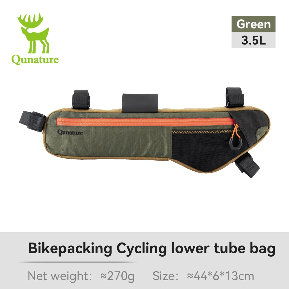 Qunature Bikepacking Bicycle Bag Down Tube Bag Waterproof Wear-Resistant Stable Mounting Front Frame Bag for MTB RB Touring Bike