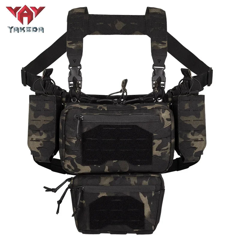 YAKEDA Tactical Chest Rig 1000D Laser-Cut Multifunctional Adjustable Tactical Outdoor Vest with Mag Pouches
