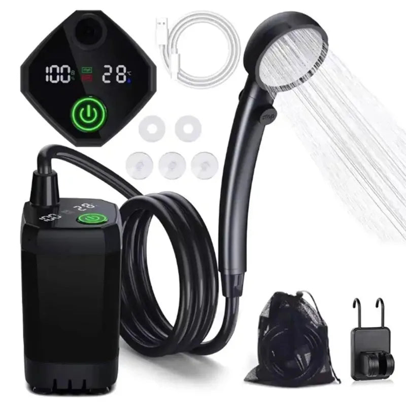 Portable Camping Shower 6000mAh Rechargeable Electric Shower with LED Display for Outdoor Travel Hiking
