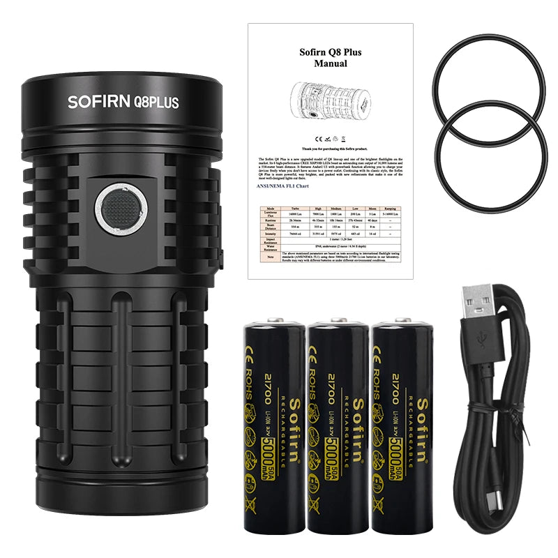 Sofirn Q8 Plus Super Powerful LED Flashlight 16000lm USB C Rechargeable 21700 Anduril 2.0 Torch XHP50B Reverse Charging
