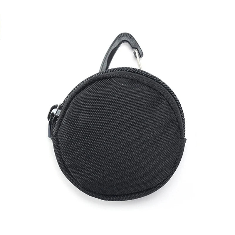 Mini Tactical EDC Coin Purse Round Zipper Key Holder Nylon Storage Pouch with Carabiner Clip for Daily Use Outdoor Accessories