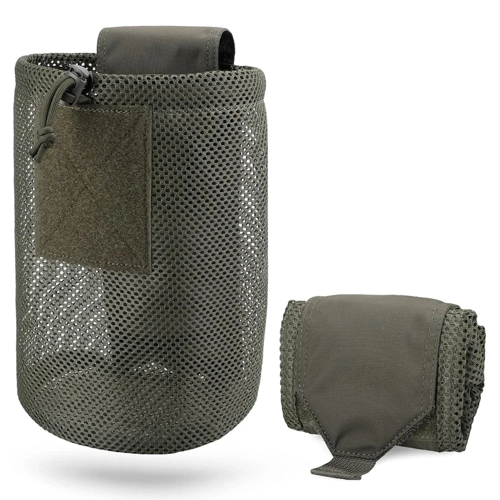 Tactical MOLLE Dump Pouch – Roll-Up Drawstring Magazine Utility Bag Folding Waist Bag with Mesh EDC Pocket for Hunting, Shooting