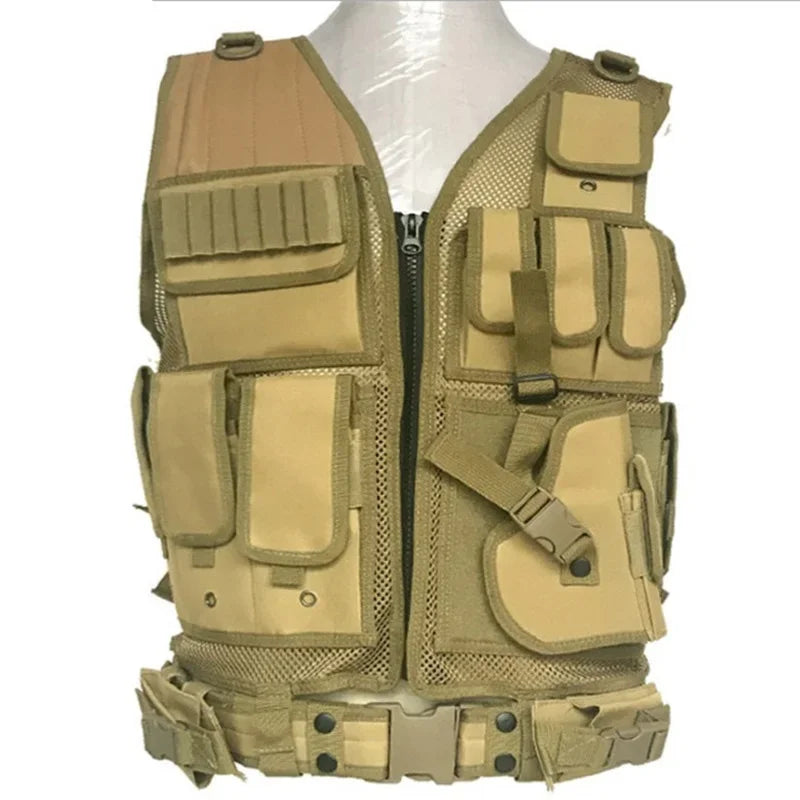 Police Military Tactical Vest Body Armor Sports Wear Multicam Camo Molle Assault Airsoft Paintball Carrier Strike Vest Holster