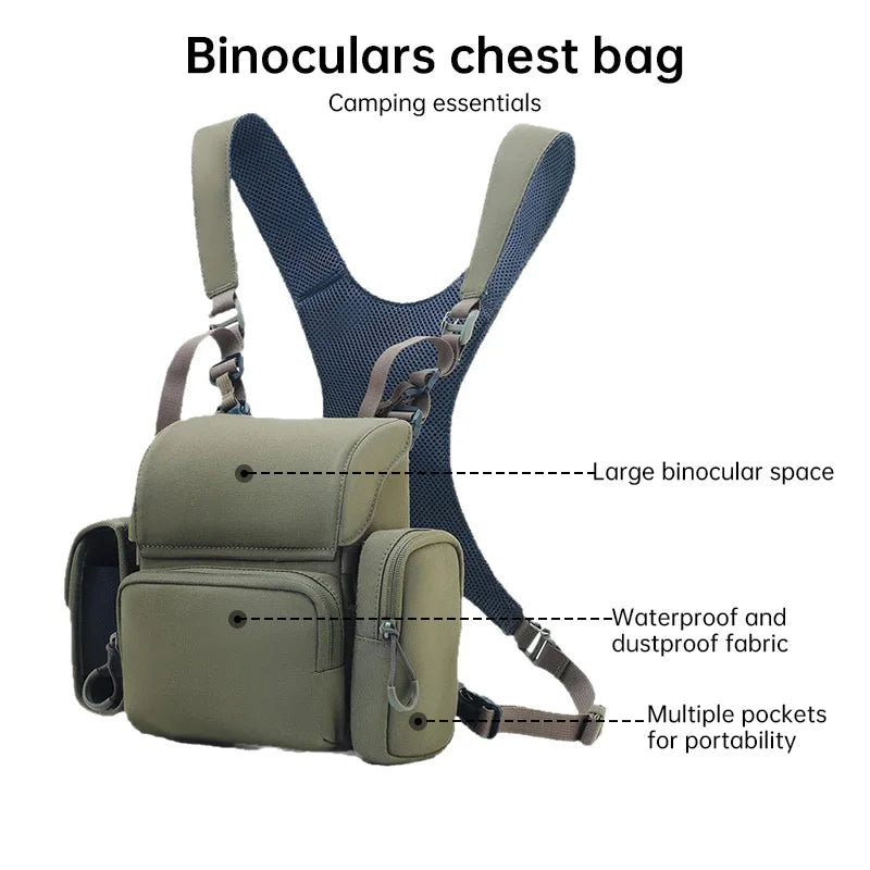 Portable Nylon Binocular Harness Chest Pack Bag Hunting Hiking Multi-Pocket Foldable Night Vision Goggles Front Pouch Bag