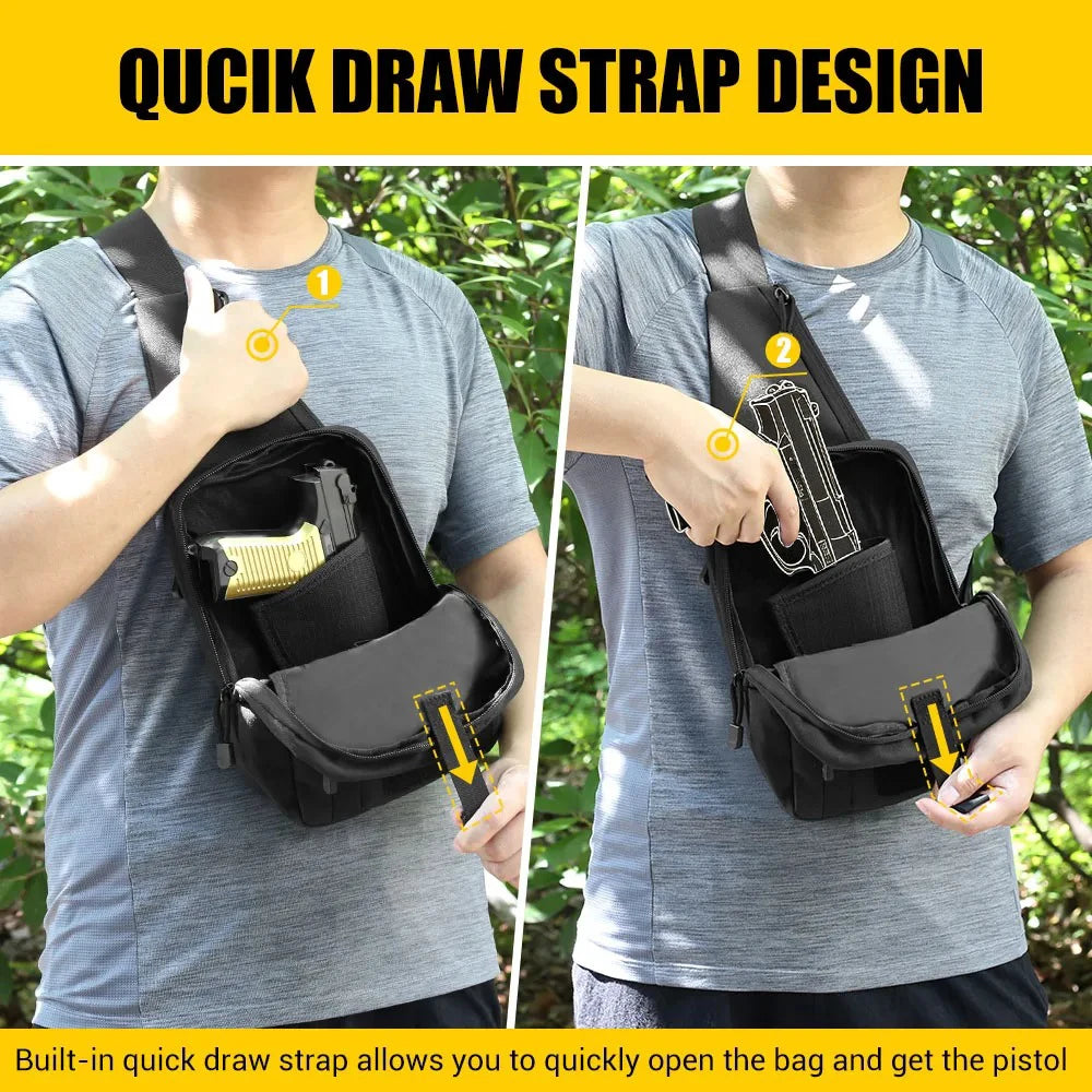Concealed Carry Chest Gun Bag Pistol Gun Storage Bag Tactical Sling Shoulder Pouch with Gun Holster Crossbody EDC Tool Bag