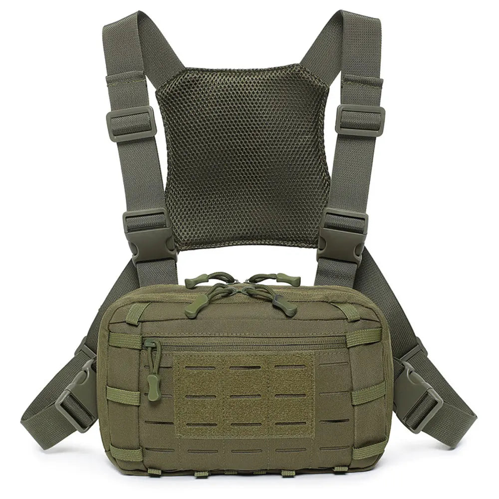 Molle Pistol Bag Tactical EDC Chest Bag with Gun Holster Quick Release Chest Rig Pack Vest Backpack for Camping Hunting