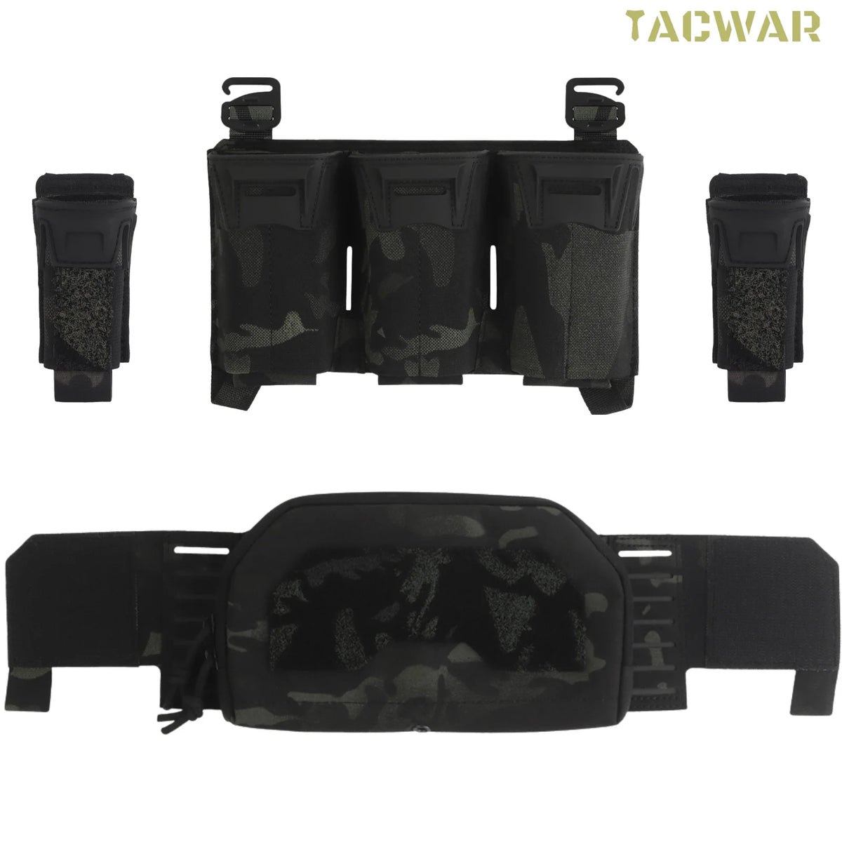 Multi-Caliber Triple Mag Pouch with 9mm Single Mag Pouch & Admin Pouch, Front Placard for K19/KZ/LV119/FCV5 Plate Carrier