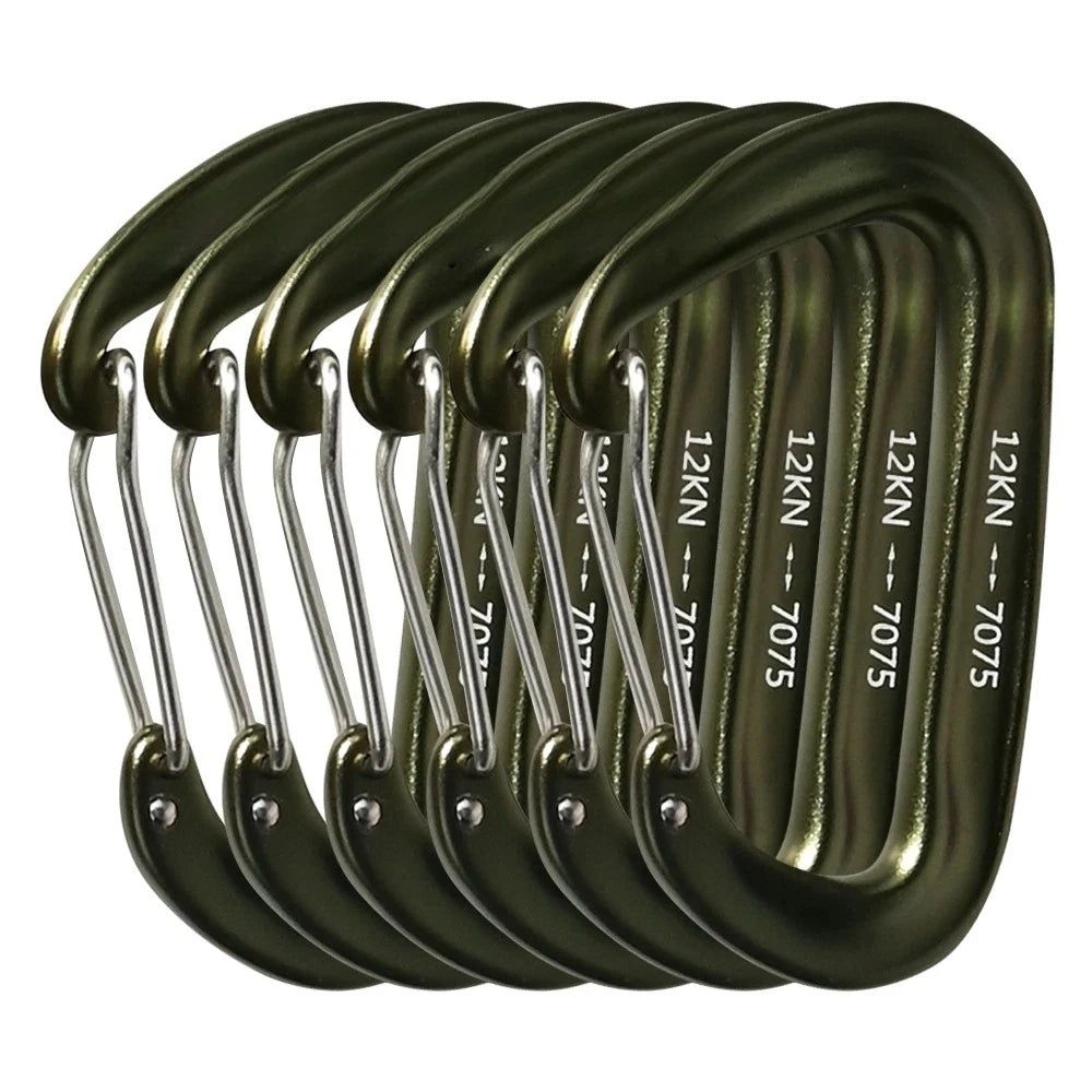 6Pcs 12kn Carabiner Set D Ring Heavy Duty Aluminum Tactical Carabiners Clips Camping Hiking Climbing Hook Hammock Outdoor Gear