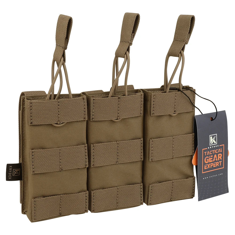 KRYDEX Tactical Modular Triple Open-Top 5.56mm Mag Pouch with MOLLE Strap for M4 M16 5.56 Magazines Hunting Airsoft Accessory