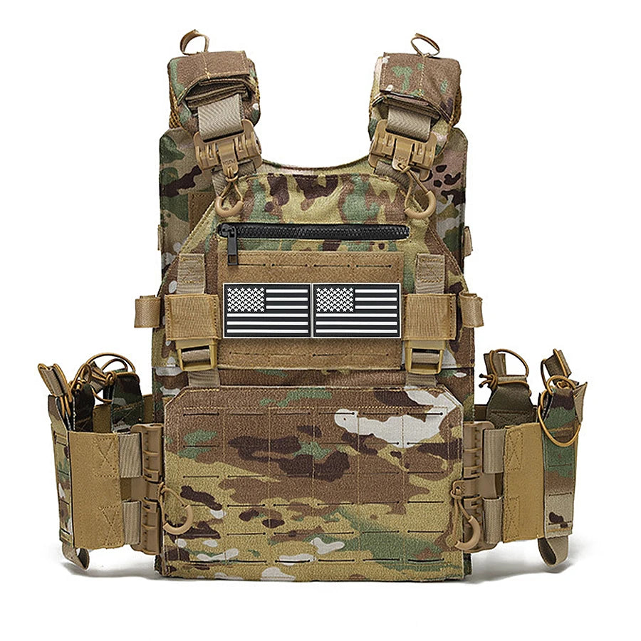 Black Multifunctional Hunting Vest with National Flag Sticker, Suitable for Outdoor Sports