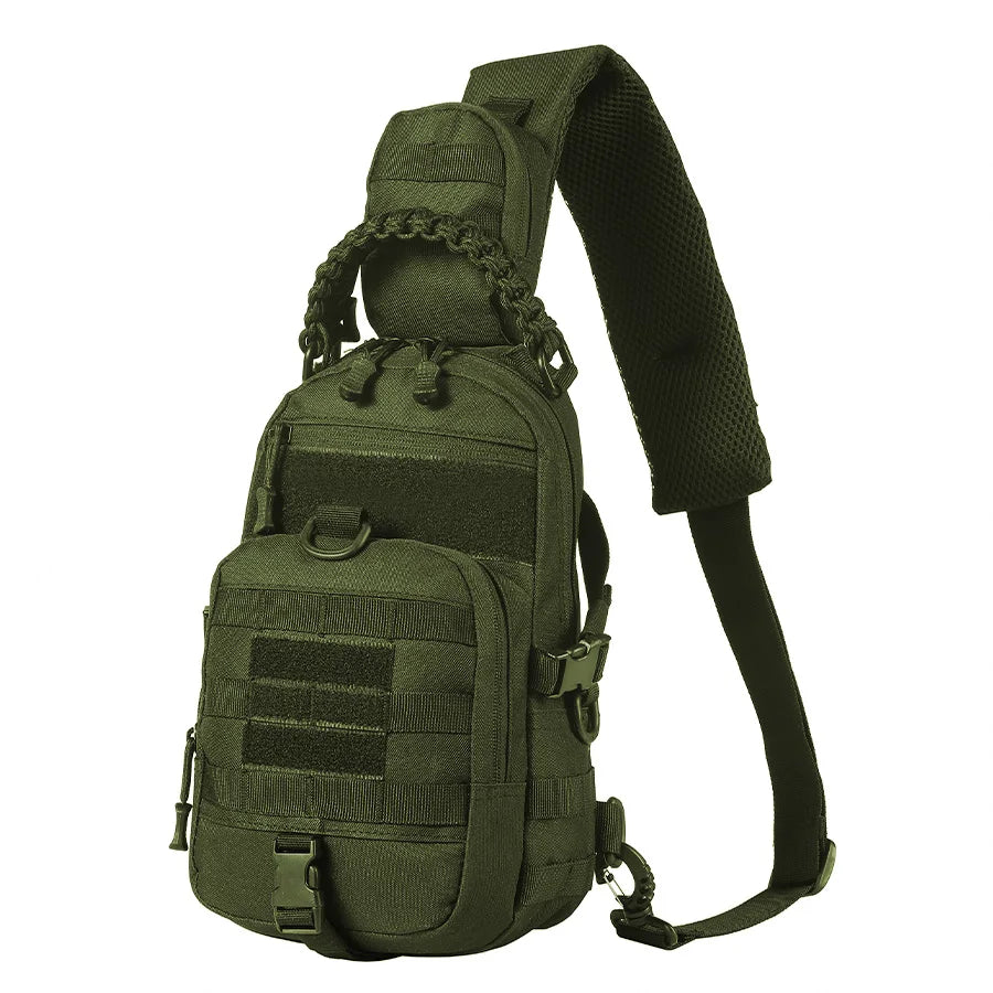 Outdoor sports multifunctional chest bag and crossbody bag with MOLLE webbing system layered design for easy access