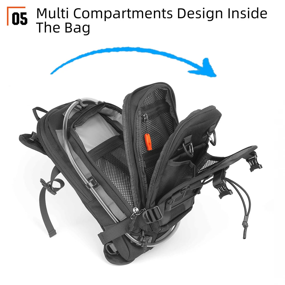 Rhinowalk Motorcycle Tank Bag 9L Waterproof Backpack With 1.5L Hydration Water Bag Rain Cover Motorcycle Riding Luggage