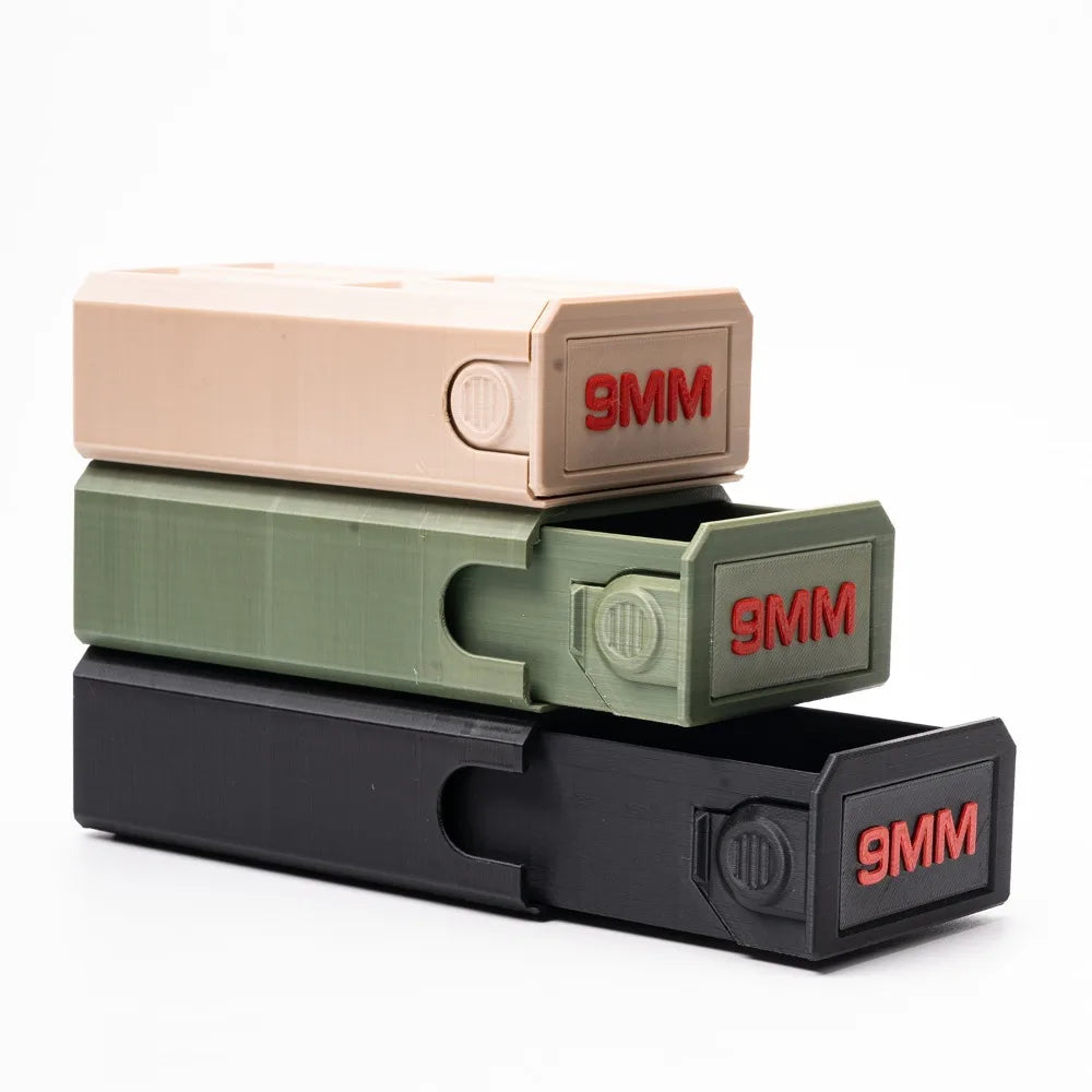 3D Printed 9MM Ammunition Organizer Box 50 Round High Capacity Drawer Design Tactical Style Desktop Bullet Organizer