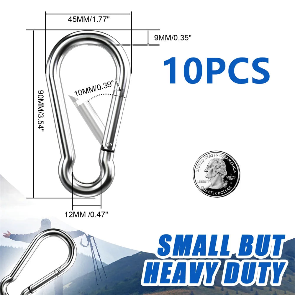 10PCS Heavy Duty Carabiner Clips 200LBS Galvanized Iron Spring Snap Hooks Metal Clips for Rope Chain Keys Rings Ideal for Campin