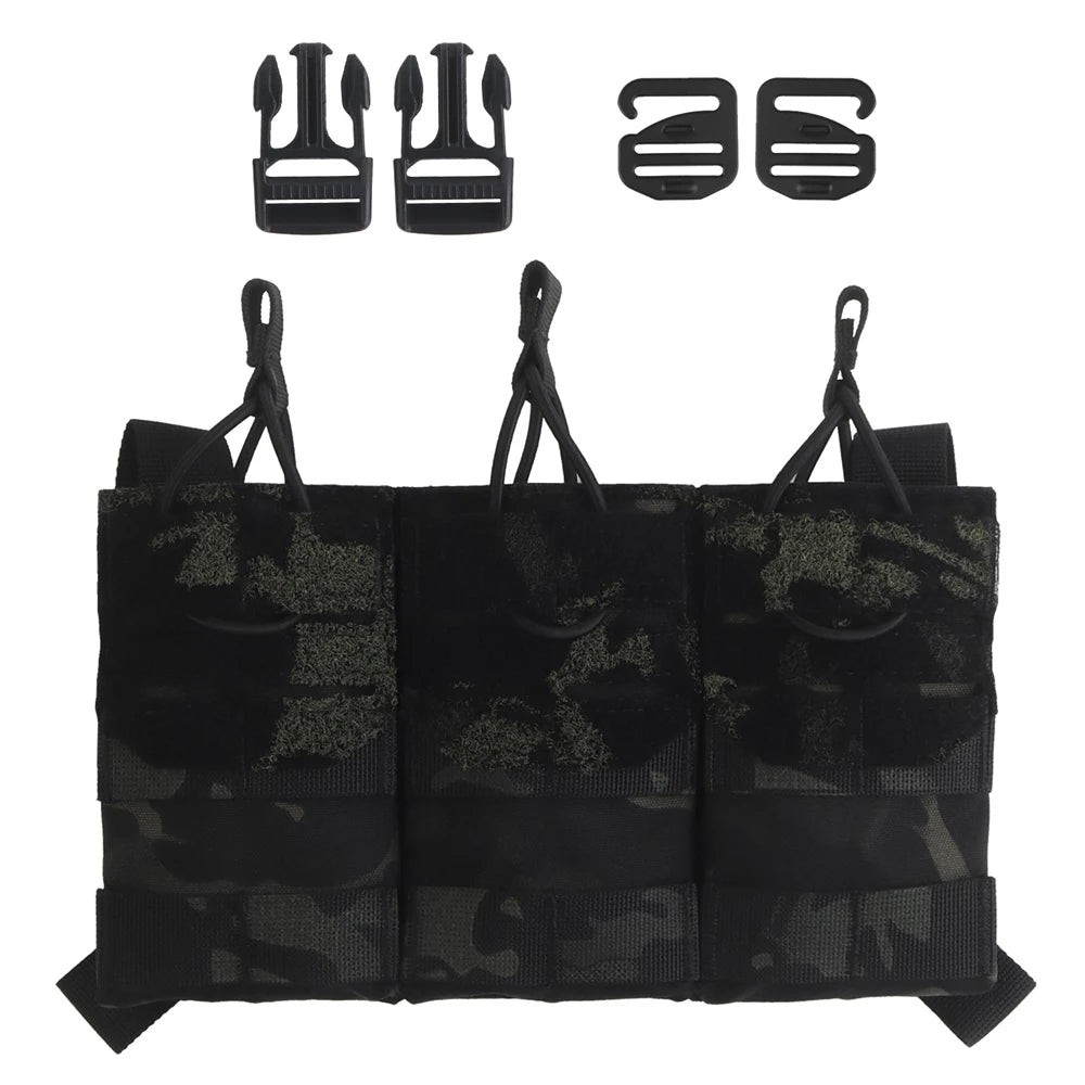 Tactical AG 3 MOLLE 5.56 M4 Triple Magazine Pouch Hunting Vest Carrier Front Panel With Elastic Fixing Rope,G-buckle,2.5 Buckle