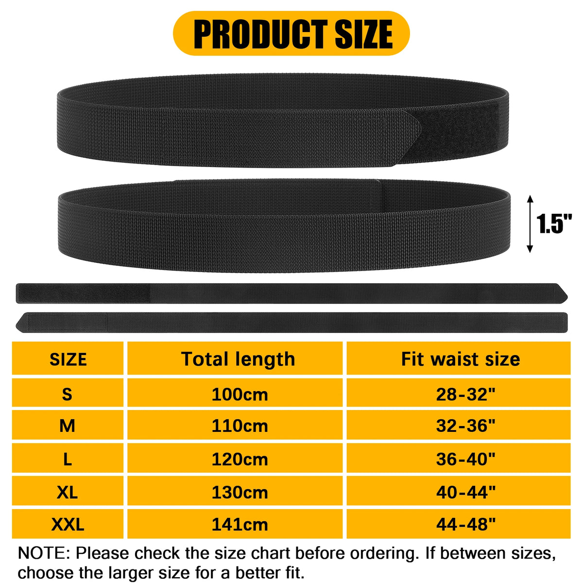 KRYDEX Tactical Buckleless 1.5" Duty Belt, No-Scratch Nylon Belt with Hook & Loop Closure for Work Travel Mechanic Driver