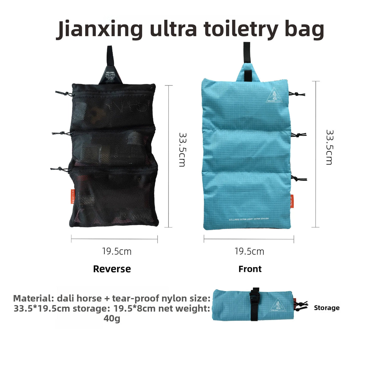 Ultra Light UHMWPE Ripstop Nylon Roll Up Toiletry Bag 3Mesh Pockets Waterproof Travel Cosmetic Storage Pouch for Camping Hiking