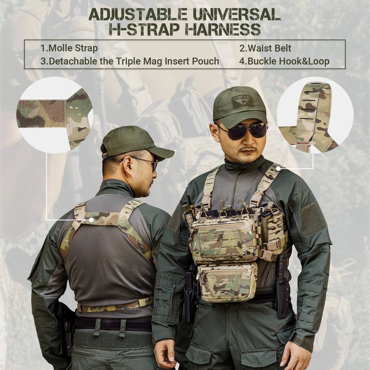VOTAGOO Chest Equipment - Tactical Chest Equipment, Molle Modular Micro Combat Chest Equipment Adjustable and Detachable