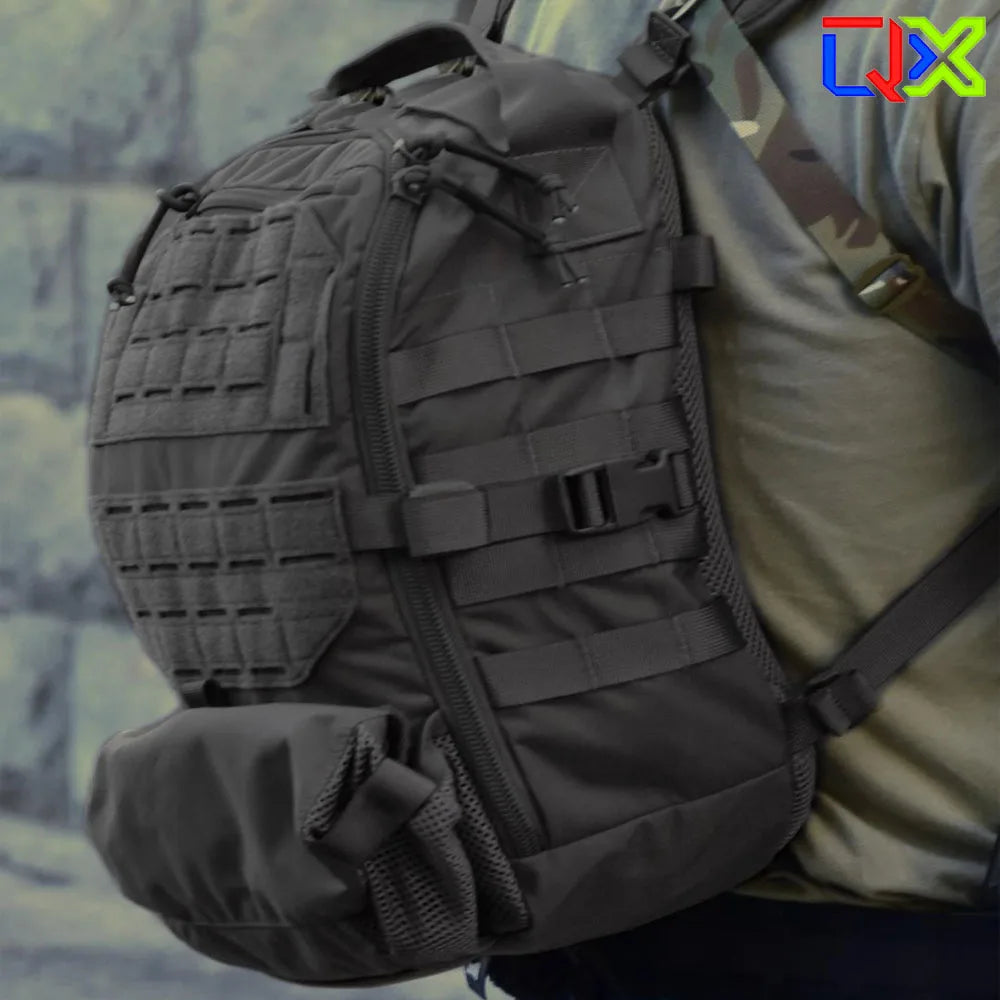 QX Tactical Assault Backpack Multi-Mission Multi-Function Daypack with Beaver Tail Expansion Outdoor Military Hiking Molle Bag
