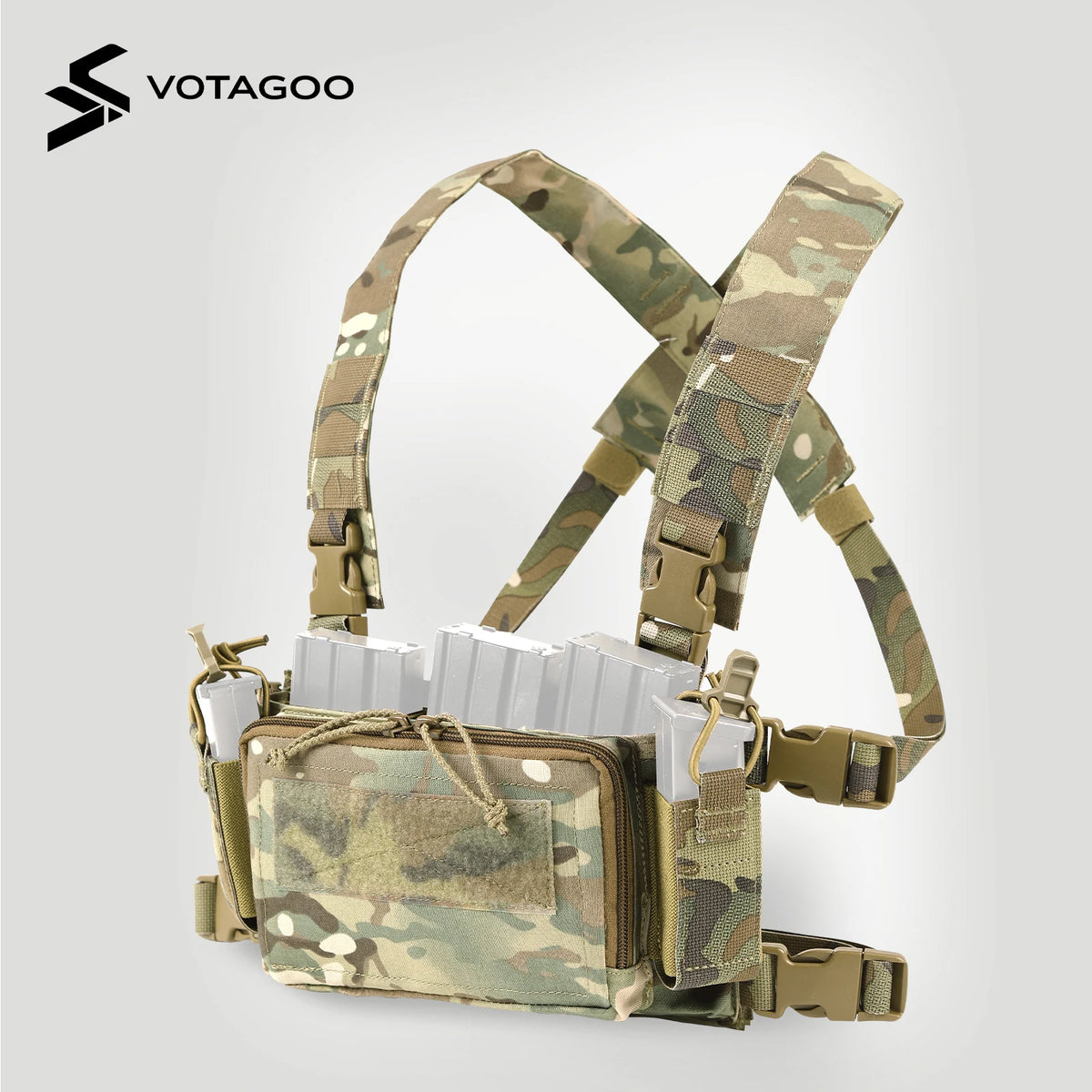 VOTAGOO Tactical Chest Rig with Triple 5.56/7.62 Mag Pouch X-Harness Adjustable Detachable for Shooting Hunting