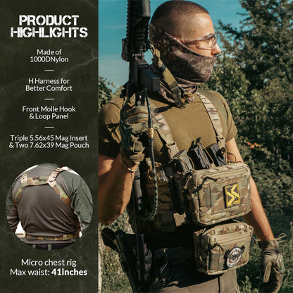 VOTAGOO Chest Equipment - Tactical Chest Equipment, Molle Modular Micro Combat Chest Equipment Adjustable and Detachable