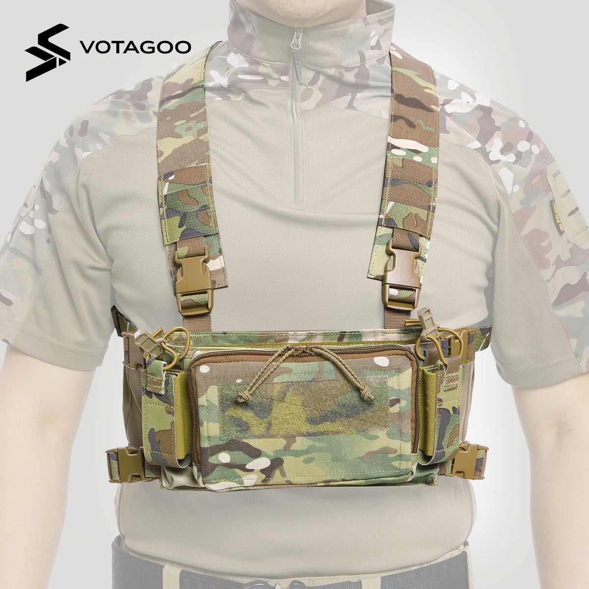 VOTAGOO Tactical Chest Rig with Triple 5.56/7.62 Mag Pouch X-Harness Adjustable Detachable for Shooting Hunting