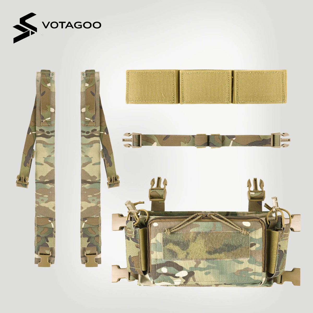 VOTAGOO Tactical Chest Rig with Triple 5.56/7.62 Mag Pouch X-Harness Adjustable Detachable for Shooting Hunting
