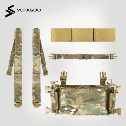 VOTAGOO Tactical Chest Rig with Triple 5.56/7.62 Mag Pouch X-Harness Adjustable Detachable for Shooting Hunting