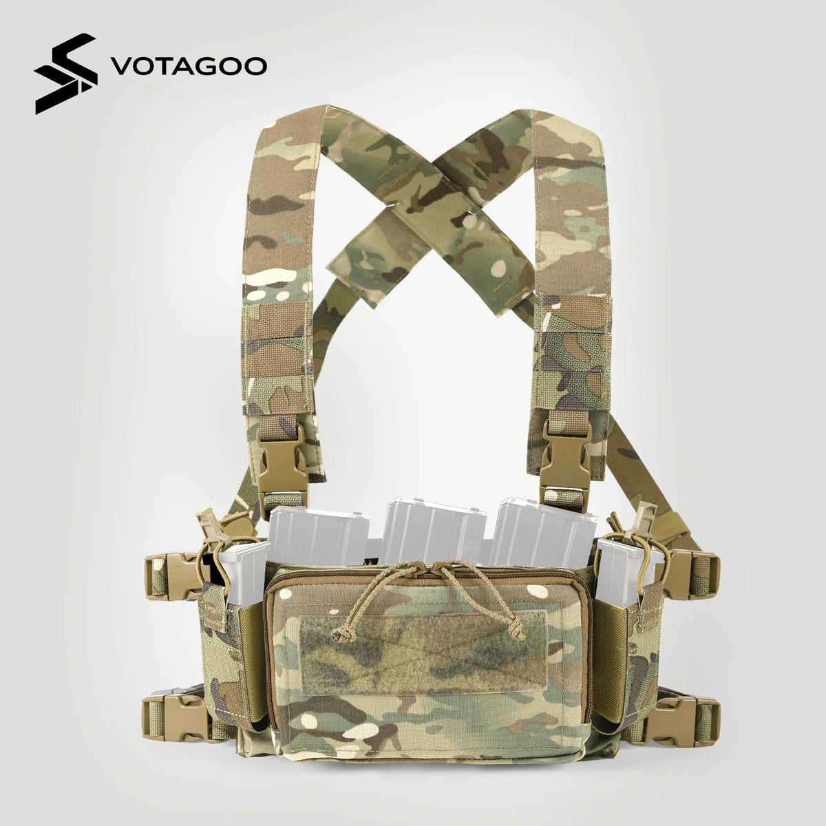VOTAGOO Tactical Chest Rig with Triple 5.56/7.62 Mag Pouch X-Harness Adjustable Detachable for Shooting Hunting