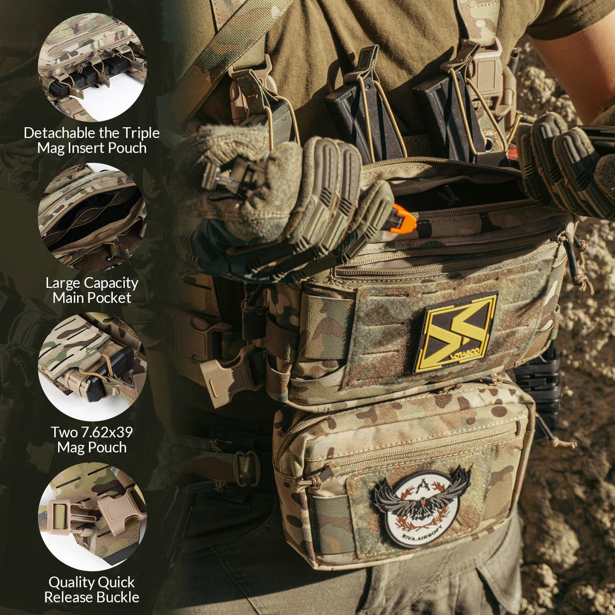 VOTAGOO Chest Equipment - Tactical Chest Equipment, Molle Modular Micro Combat Chest Equipment Adjustable and Detachable