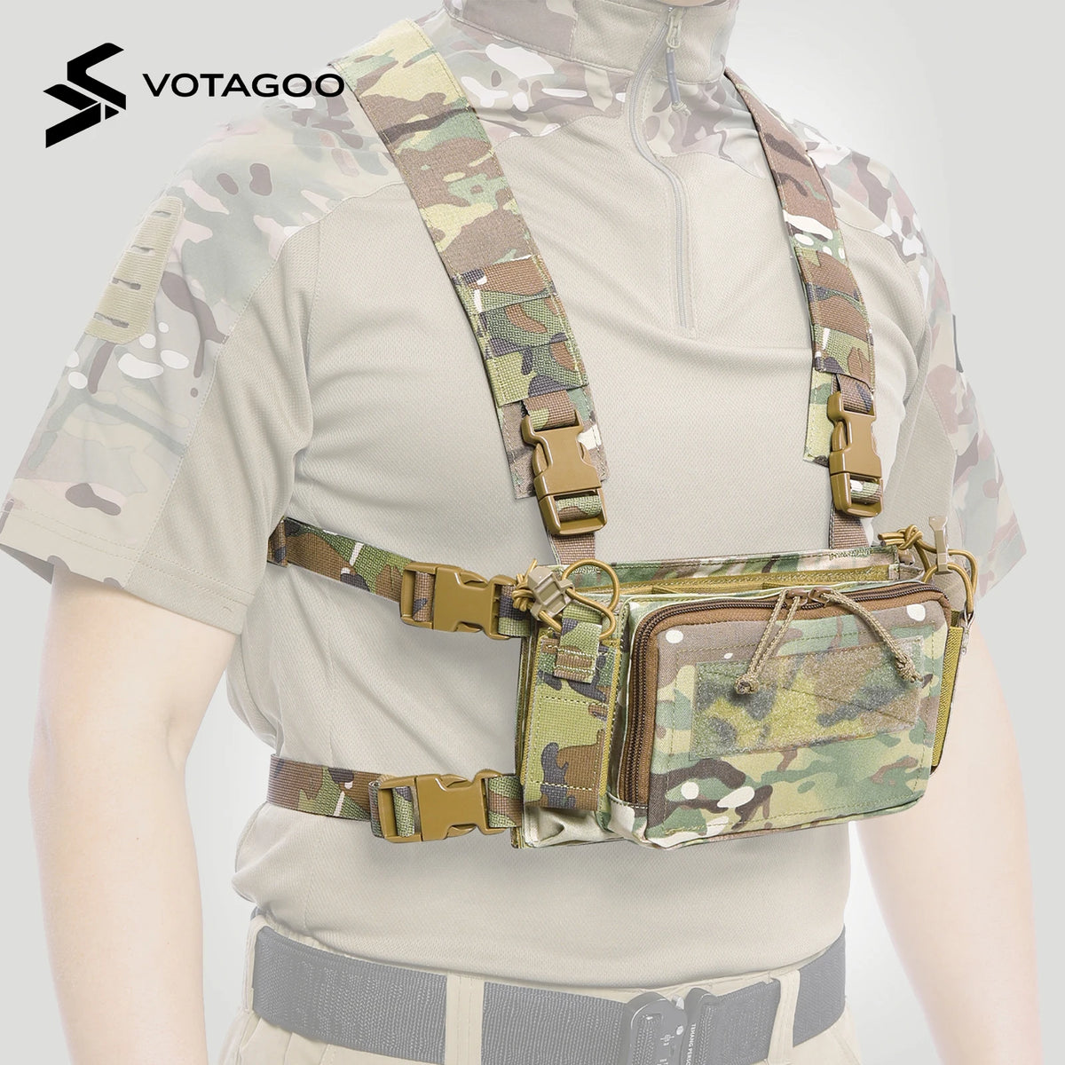 VOTAGOO Tactical Chest Rig with Triple 5.56/7.62 Mag Pouch X-Harness Adjustable Detachable for Shooting Hunting