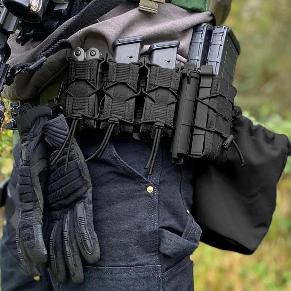 OPHIDIAN 9mm Pistol Double Row Magazine Pouch Molle Mag Holster Hunting Flashlight Holder EDC