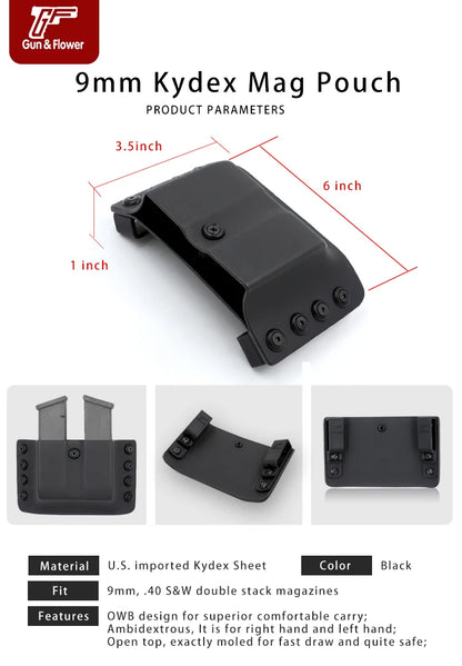 Gunflower Tactical Kydex Double Stack Magazine Holster 9mm 0.4S&W Pistol Mag Pouches Carrier